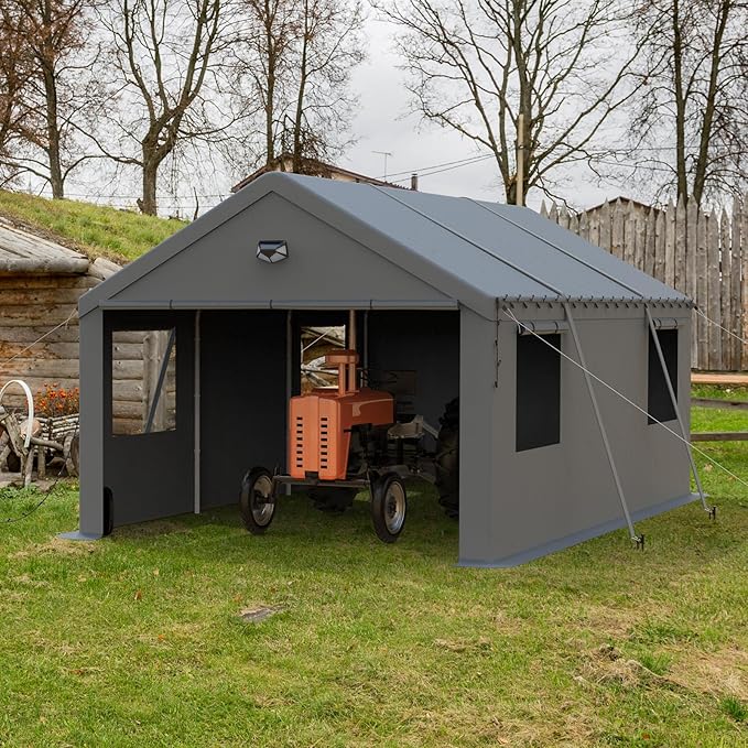 Carports Canopy 12x20 Heavy Duty, Portable Car Port Garage with Roll Up Drive Through Doors, Grey