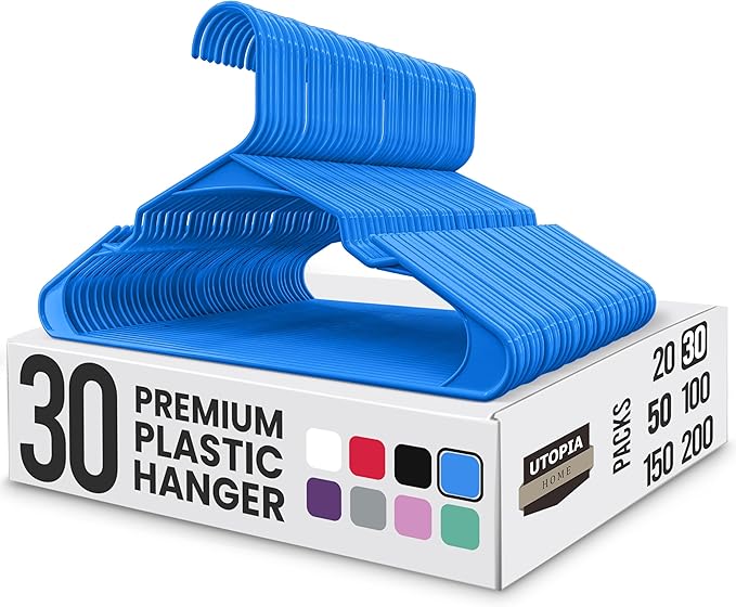 Utopia Home Clothes Hangers 30 Pack - Plastic Hangers Space Saving - Durable Coat Hanger with Shoulder Grooves (Blue)