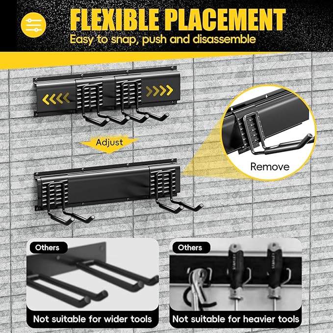 SPECILITE Garage Storages Tool Organizers, Wall Mount Garden Sturdy Rack 48 Inches with Adjustable Heavy Duty Metal Hooks for Yard Shed Max 485lbs