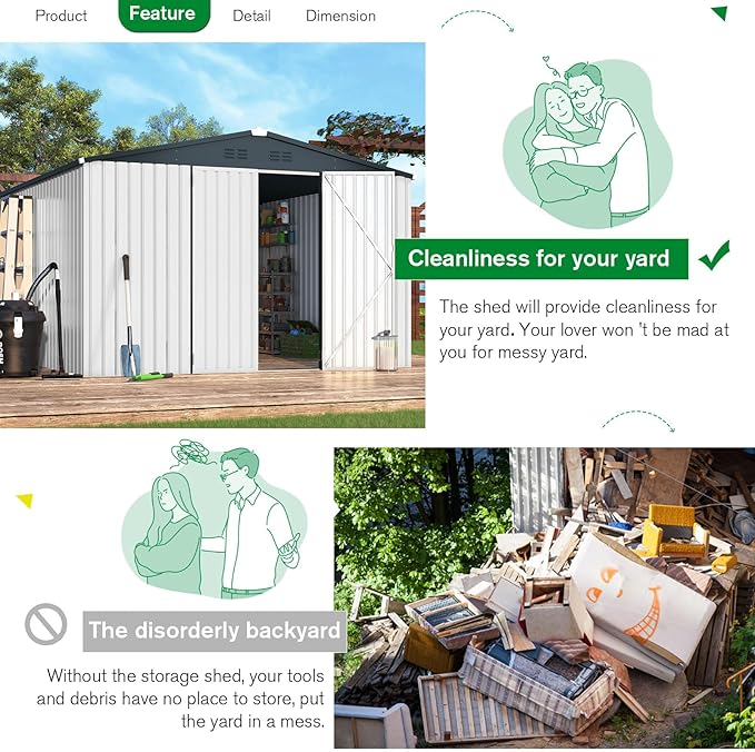 AECOJOY Shed 10'x12' Storage Shed Large, Sheds & Outdoor Storage Clearance 12x10 Sheds with Lockable Doors, Utility and Tool Storage Shed for Garden, Backyard, Patio, Outside use in White