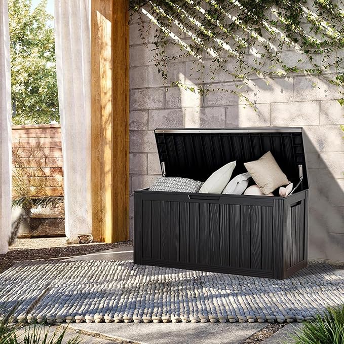 Outdoor Storage Box, 80 Gallon Resin Deck Box Waterproof for Patio Furniture, Garden Tools and Pool Accessories, Lockable UV-Resistant Storage Bin Bench Cabinet for Outside, Black