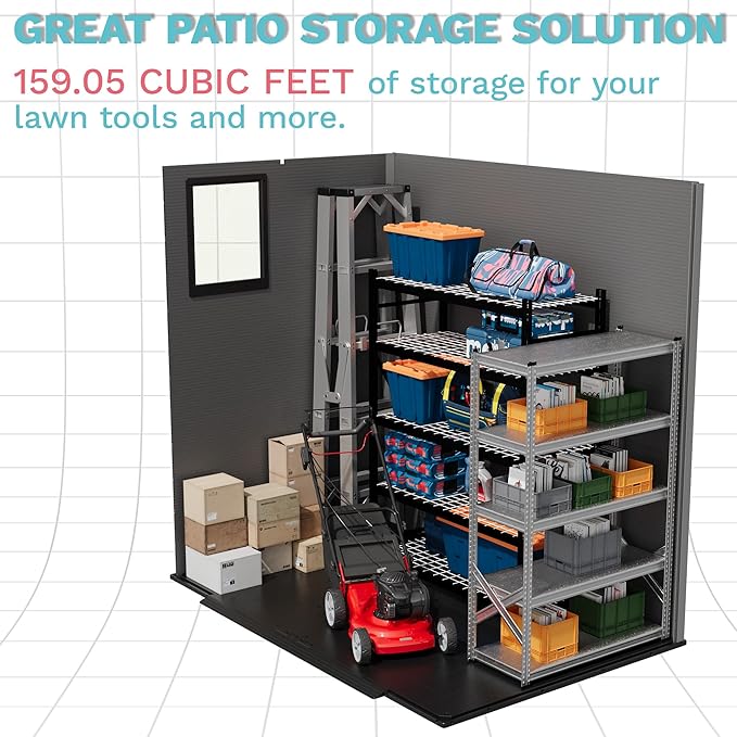Devoko 6x4 FT Resin Storage Shed with Floor, Outdoor Plastic Garden Shed with Window, Waterproof Tool Storage Shed with Lockable Door for Patio, Garden, Backyard, Dark Gray