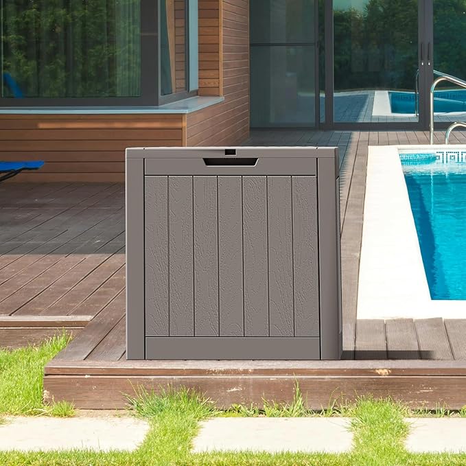NUNU LAB 35 Gallon Outdoor Storage Box Waterproof, Outside Package Delivery Deck Boxes with Lockable Lid, Backyard Storage Bin For Garden Tools, Patio Cushions Accessories, Gray