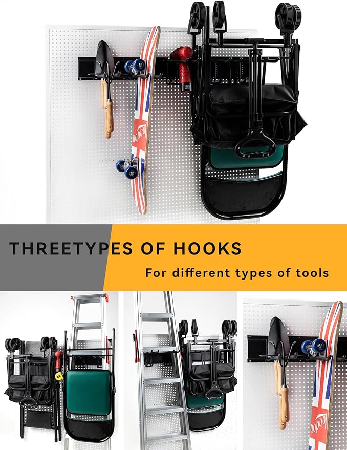 68 Inches Wall Mount Garden Tool Organizer with 17 PCS Adjustable Garden Tool Hanger Rack, Max Load 730lbs Garage Storage, Garage Organization, Yard Shed and Power Tool Organizer Rack