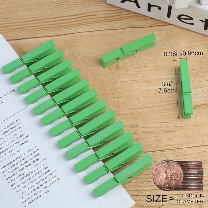 Phinus 72 Pcs Wooden Clothes Pins, 2.9 Inch Clothes Pins for Hanging Clothes, Pictures, Photos, Classroom, Crafts, Decoration, Clothespins Heavy Duty (Fruit Green)