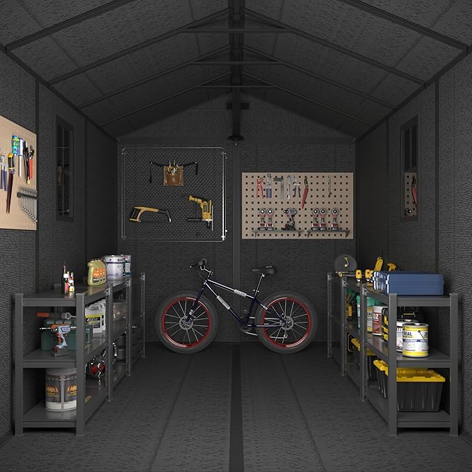 UDPATIO Outdoor Shed 7.5x10.7 FT, Plastic Storage Shed for Bike, Garbage Can, Tool, Outside Sheds & Resin Shed with Lockable Door for Backyard, Patio, Lawn, Dark Grey
