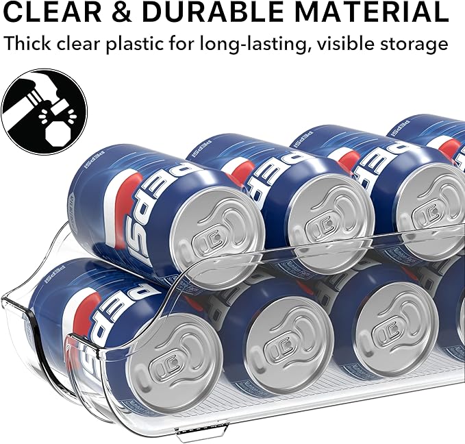Simple Houseware Soda Can Organizer and Dispenser for Refrigerator / Pantry, Clear, Set of 6