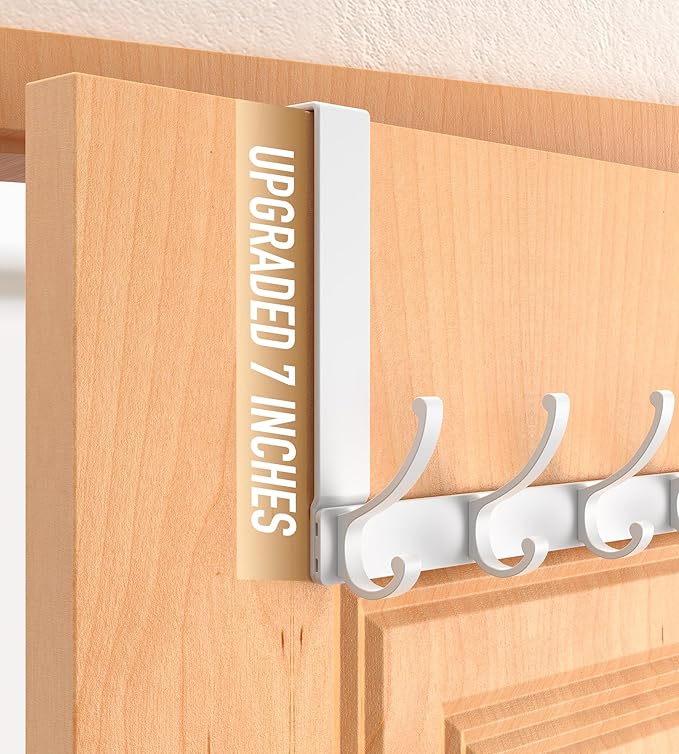 Over The Door Hooks Hanger with 7" Arms, Door Hooks for Hanging, Fit 1 3/4" Door, Tool-Free Assembly, F7U, Towel Racks Organizer Holder for Bathroom - White