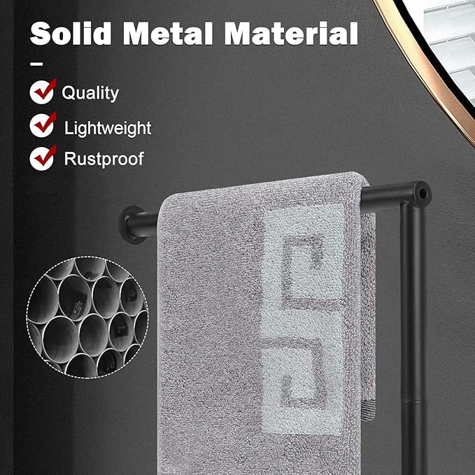 NearMoon Hand Towel Holder Stand, Thicken Metal L Shape Hand Towel Rack, Small Towel Ring, Stable Standing Towel Bar for Bathroom Kitchen Vanity Countertop, 8” L 14” H (Matte Black, 1 Pack)