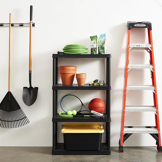 Gracious Living 4 Shelf Fixed Height Medium Duty Storage Unit 14 x 32 x 54.5 Organizer System for Home, Garage, Basement, & Laundry, Black (3 Pack)