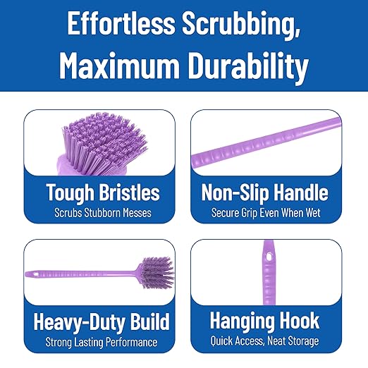 SPARTA 40501EC68 Plastic Large Scrub Brush, Kitchen Brush, Utility Brush With Long Handle For Cleaning, 20 Inches, Purple, (Pack of 6)