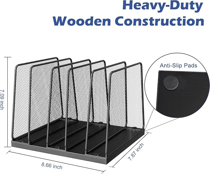 AUPSEN 5-Section Wooden Desktop File Organizer, File Sorter Storage Rack, Vertical File Holder for Office Supplies, Black
