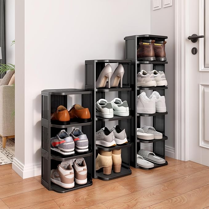 Shoe Racks for Closet, 5 Tiers Stackable Shoe Rack for Front Door Entrance Free Standing Plastic Shoe Stand Narrow Tall Vertical Shoe Rack, Closet Shoe Organizer for Small Spaces Shoe Storage