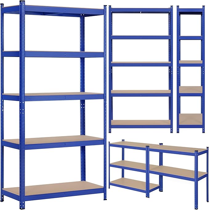 Topeakmart 5-Tier Utility Shelves, Metal Storage Shelves Unit Adjustable Garage Storage Shelves Racks Heavy Duty Shed Shelving- Blue, 35.5 x 16 x 71 Inch