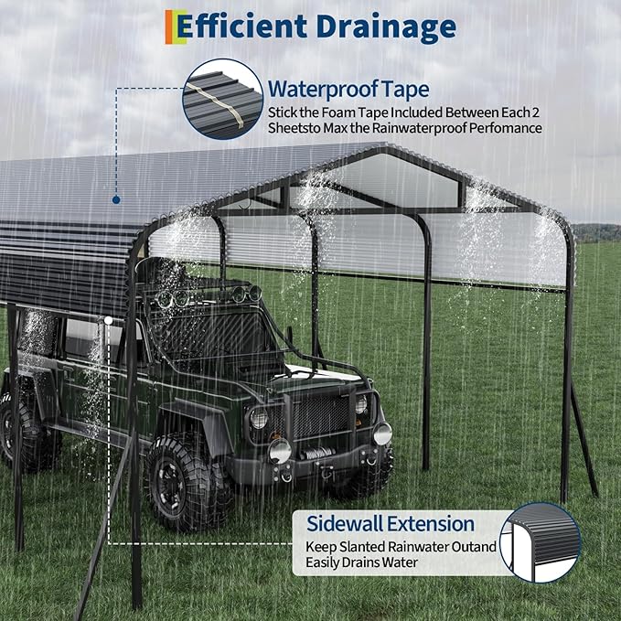 GAOMON Metal Carport, Carport with Reinforced Base and Galvanized Steel Roof, Heavy Duty Garage Car Shelter Shade, Outdoor Car Port Canopy for SUV, Truck, Boats, 12x20 FT