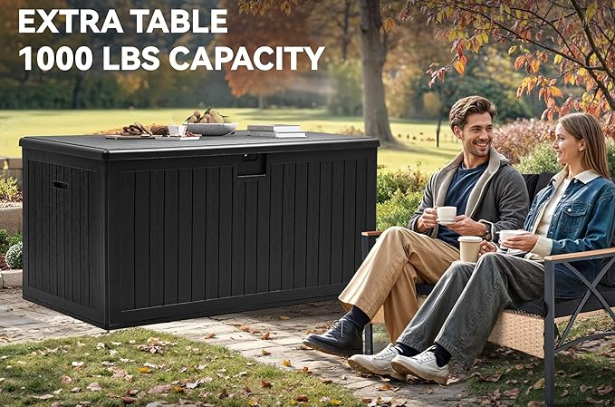 YITAHOME 230 Gallon Double-Wall Deck Box with Divider & Side Handles, Outdoor Large Storage for Patio Furniture Cushions, Garden Pool Accessories, Water Resistant & Lockable