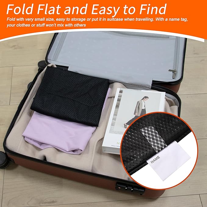 Polecasa Extra Heavy Duty Large Diamond Mesh Laundry Bags with Drawstring Closure & ID Tag, 24 x 36 inches Washable Storage Bag for College, Travel, Sports, Dorms, Black
