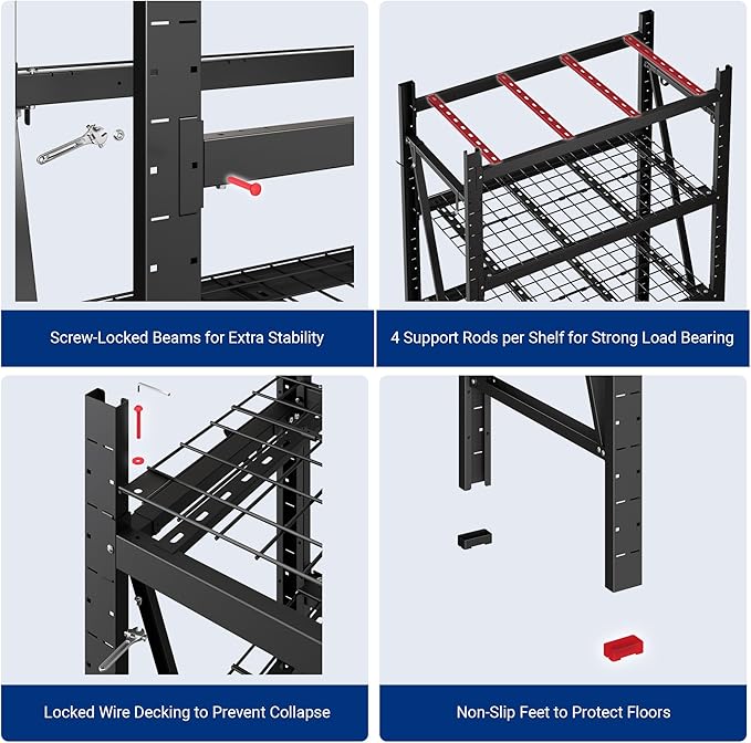 FLEXIMOUNTS 10000LBS 2 Pack Garage Shelving, 4-Tier Heavy Duty Shelving Unit, 23.6" D x 49.6" W x 71" H, Industrial Shelving, Adjustable Storage Shelves for Garage, Basement, Warehouse, Workshop