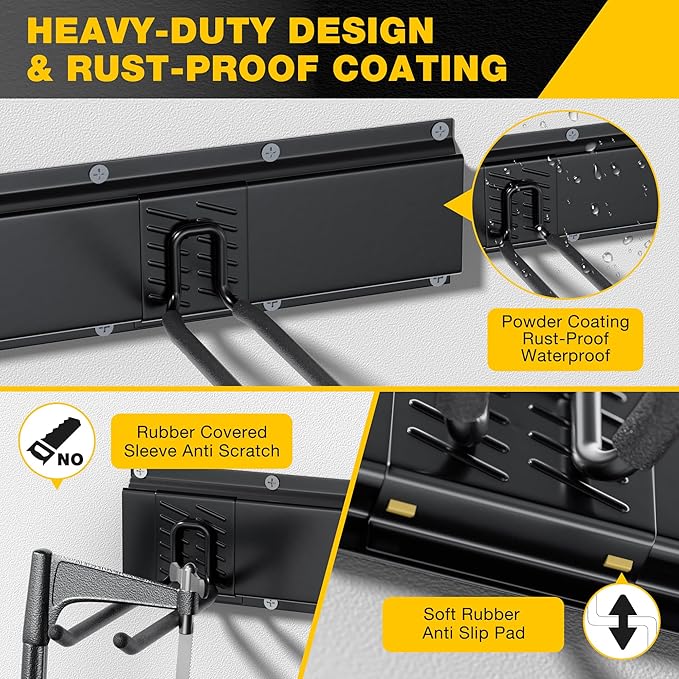 Garage Tool Organizer Wall Mount with 48 inches Rails and 7 Adjustable Heavy-Duty Hooks, Garden Tool Organizer, 10 Pack Carries 440 lbs, Heavy Duty Garage Storage Rack For Yard, Shed, Easy to install