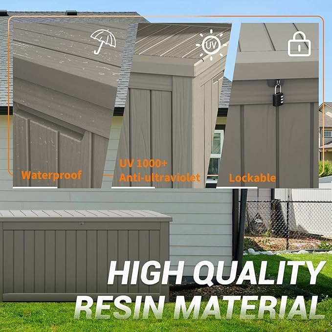 240 Gallon Outdoor Storage Box, Resin Deck Boxes Outdoor Waterproof For Patio Furniture, Garden Tools, Pool Supplies, Lockable And UV Resistant (Striped Gray)