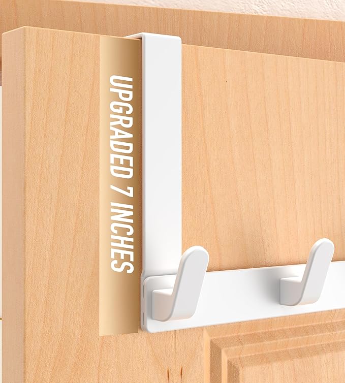 Over The Door Hooks Hanger, Heavy Duty Rack for Winter Coat, Fits 1 3/8" Doors, L7U - Bathroom Accessories and Towel Organizer Holder, Glossy White