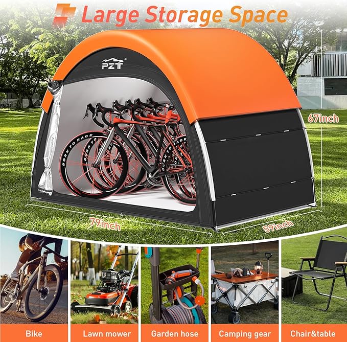 Upgraded Bike Tent with Rain Cover, Portable Outdoor Storage Shed for 4-5 Bikes, 210D Oxford Fabric PU4000 Waterproof, Bike Shed/Bike Cover for Motorcycles, Garden Tools, Lawn Mower