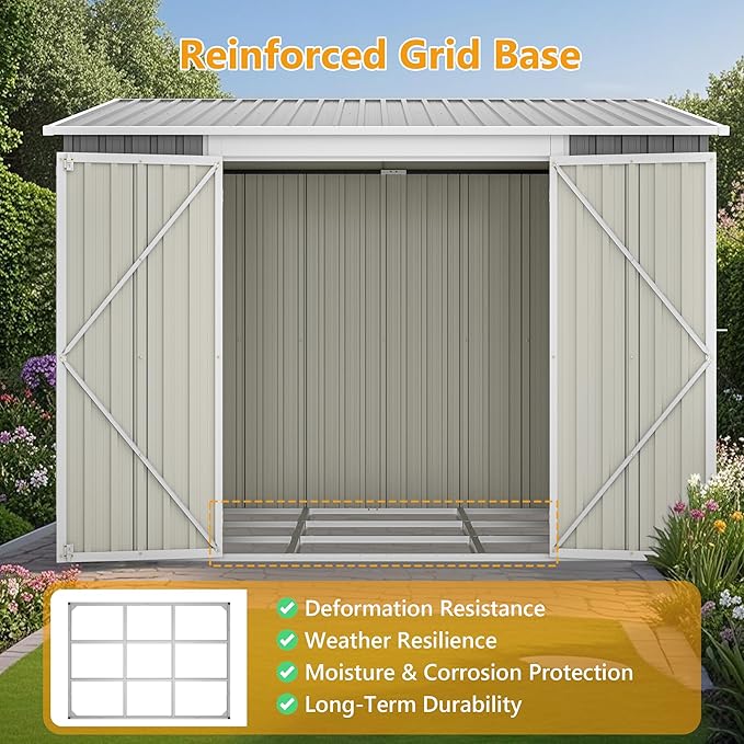 6x8FT Metal Outdoor Storage Shed with Floor Frame,Large Tool&Lawn Mower Shed with Two Lockable Doors for Garden Backyard Patio Storage,Outside Lean to Waterproof Storage Shed