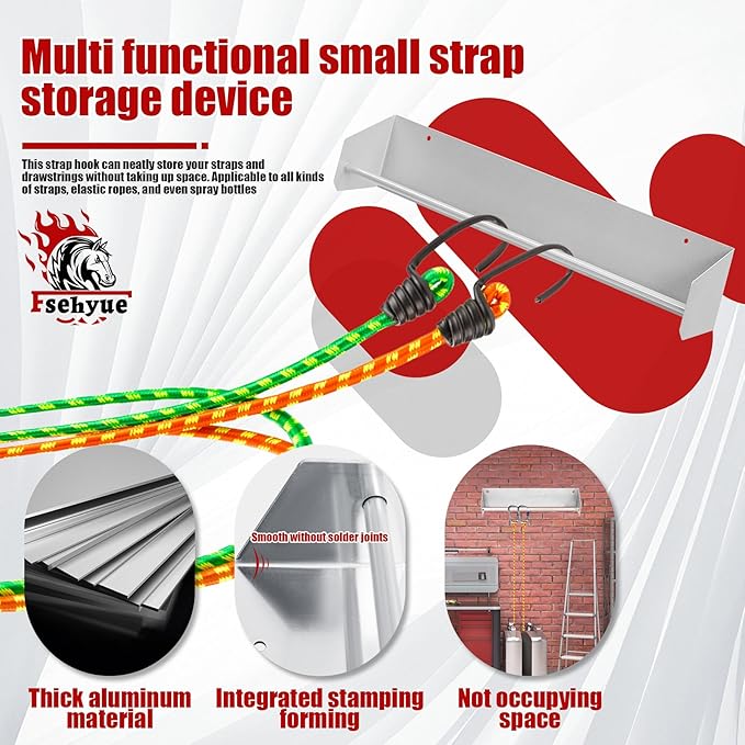 Tie Down Hanger Holder Aluminum Rack Wall Mounted Ratchet Strap Tie-Down Hanger for Enclosed Race Trailer Garage Shop Storage Organizer- Holds Tie Downs Ratchet Straps Bungee Cords 17" Lx 3" Wx 3" H