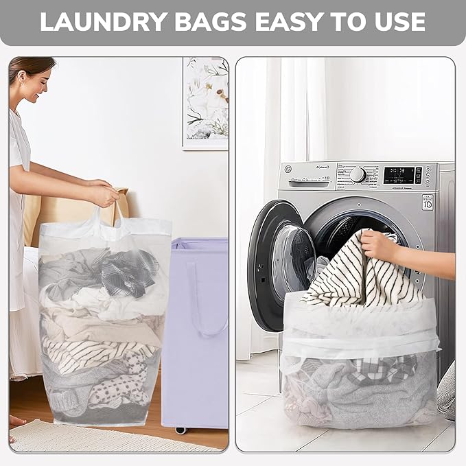 Goodpick Laundry Basket with Wheels,75L Collapsible Laundry Baskets with Removable Wash Bag, Clothes Laundry Hamper on Wheels, Light Purple