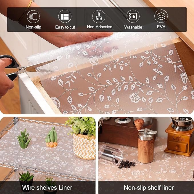 Cooyes Shelf Liner – Premium Non-Adhesive Cabinet & Drawer Liner for Kitchen – Waterproof Shelf Paper with Modern Pattern – Durable EVA Cabinet Mat – Easy to Cut （24" W x 360" L）