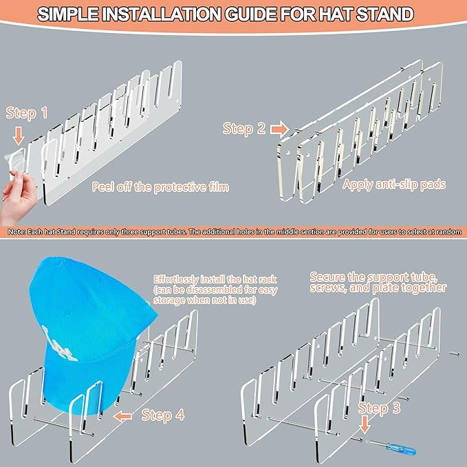 Hat Stand Organizer for Baseball Caps, Acrylic Hat Holder & Rack, 2PCS Clear Stand for 16 Caps, Ideal for Bedroom, Closet, Dresser, Office and Entrance (2)