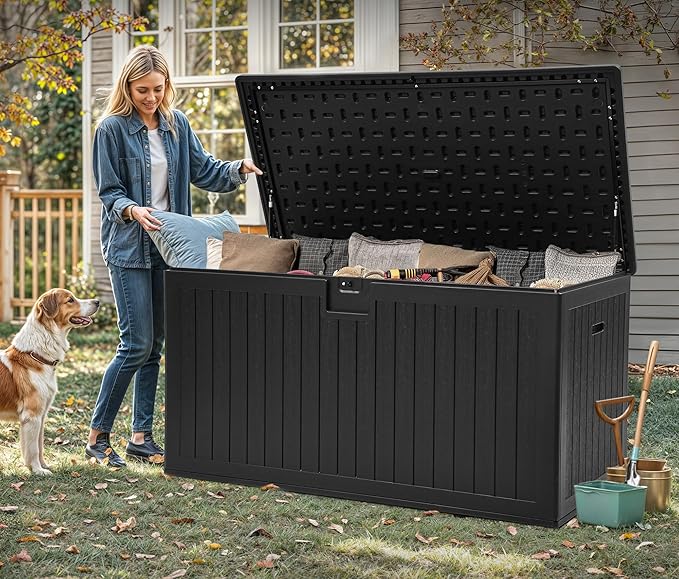 YITAHOME 230 Gallon Double-Wall Deck Box with Divider & Side Handles, Outdoor Large Storage for Patio Furniture Cushions, Garden Pool Accessories, Water Resistant & Lockable