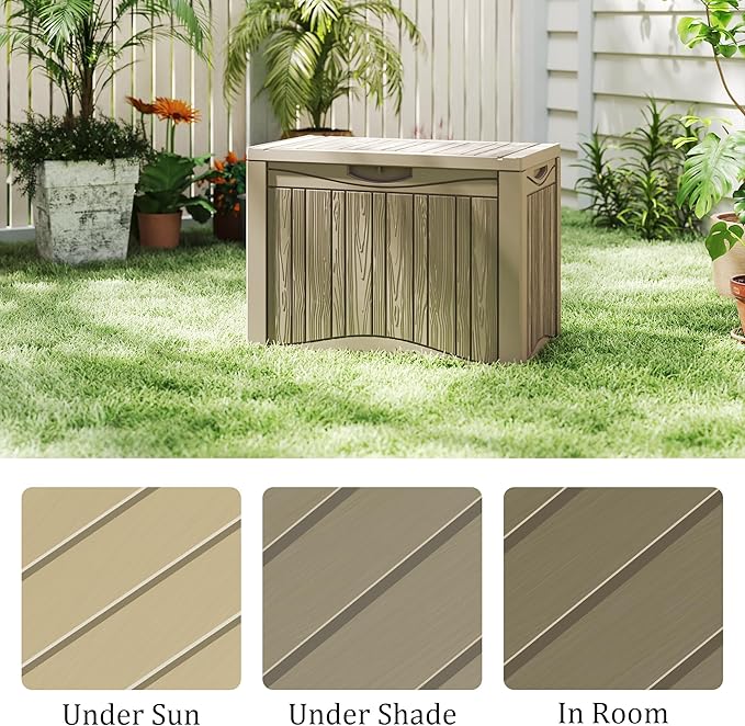 Outdoor Storage Deck Box Waterproof,50 Gallon Lockable Patio Package Delivery Bin as Seat, Resin Storage Container Bench for Furniture Cushions, Pool Accessories, Garden Tools, Grey