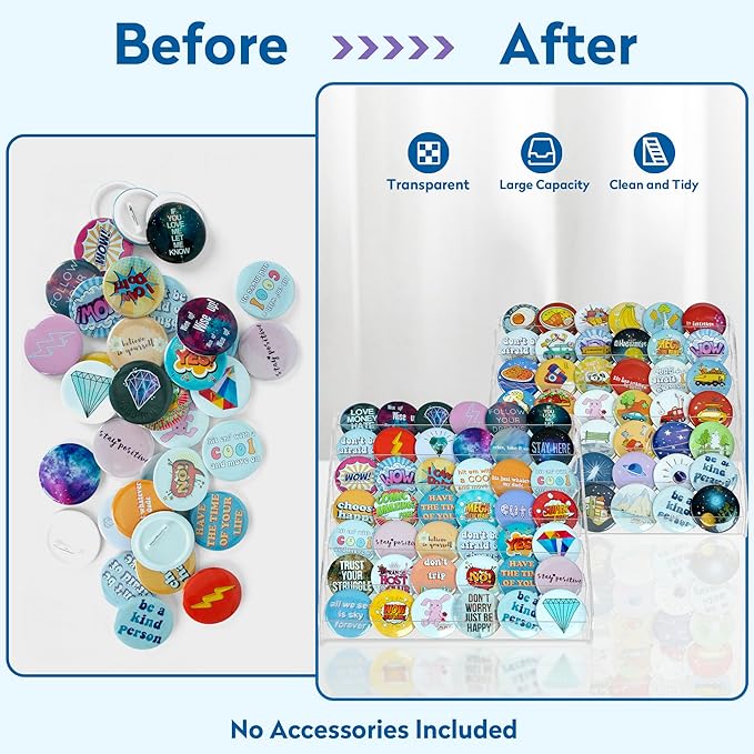 PACMAXI 7-Layer Transparent Acrylic Button Pins Display Case, Large Capacity Storage Organizer for 35-60 Badges, Portable and Durable Display Box (2 Pack 7-Layers)