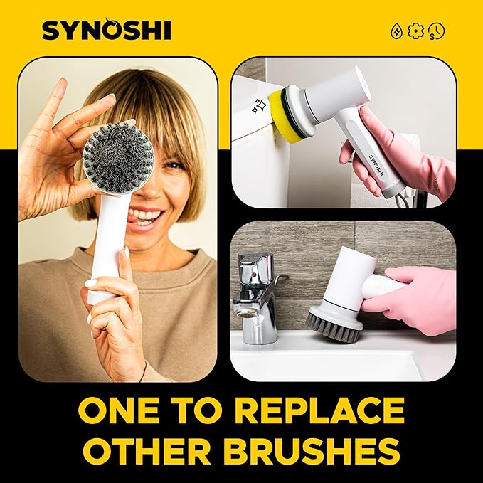 SYNOSHI Electric Spin Scrubber, Power Cleaning Brush with 3 Heads, Cordless Waterproof Shower Scrubber with Dual Speed, Perfect for Cleaning Bathroom, Tile, Cars, Floor. Electric Scrub Brush for tub