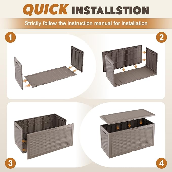 Oudoor Storage Deck Boxes Waterproof, Waterproof and UV Resistant Outdoor Storage Box Lockable Lid for Delivery Box, Indoor, Garden Tools, Pool Supplies, Patio (Grey, 110 Gallon)