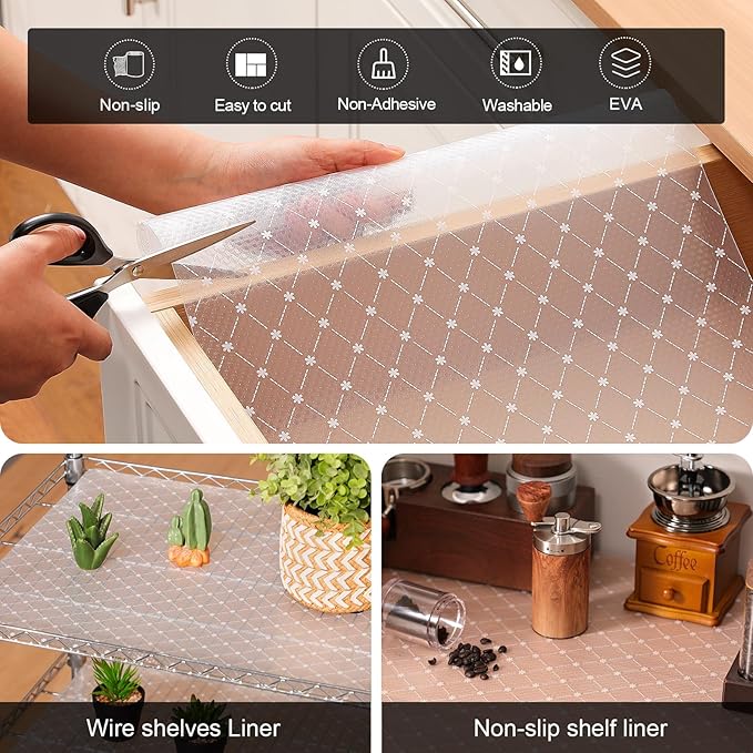 Cooyes Shelf Liner – Premium Non-Adhesive Cabinet & Drawer Liner for Kitchen – Waterproof Shelf Paper with Modern Pattern – Durable EVA Cabinet Mat – Easy to Cut （24" W x 360" L）
