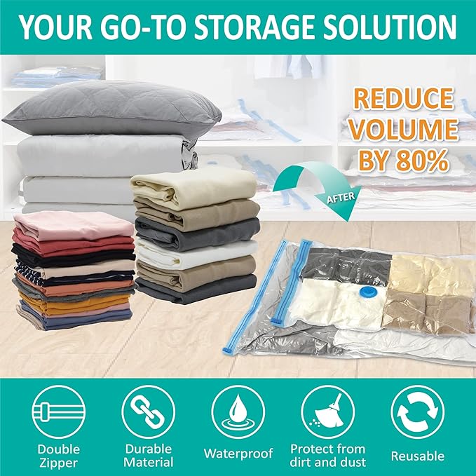 Cozy Essential 16 Pack Vacuum Storage Bags, Space Saver Bags (2J/2L/3M/3S/6Roll) Compression Storage Bags for Comforters and Blankets, Pillow, Bedding, Vacuum Sealer Bags for Clothes Storage