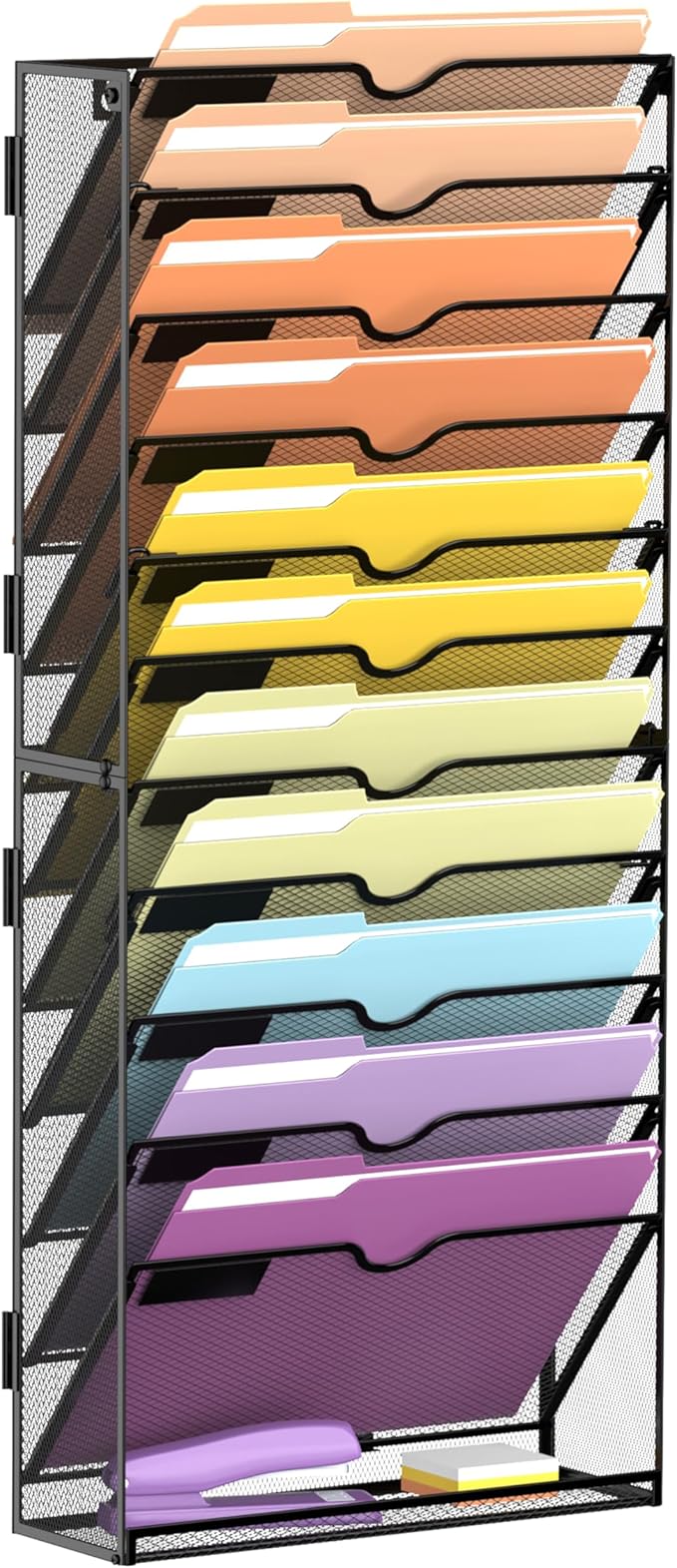 SUPEASY 12-Tier Hanging Wall File Holder Organizer for Papers, Folders, Files Clipboard & Magazine Organization Great for Office Home, Assembly Needed, Black
