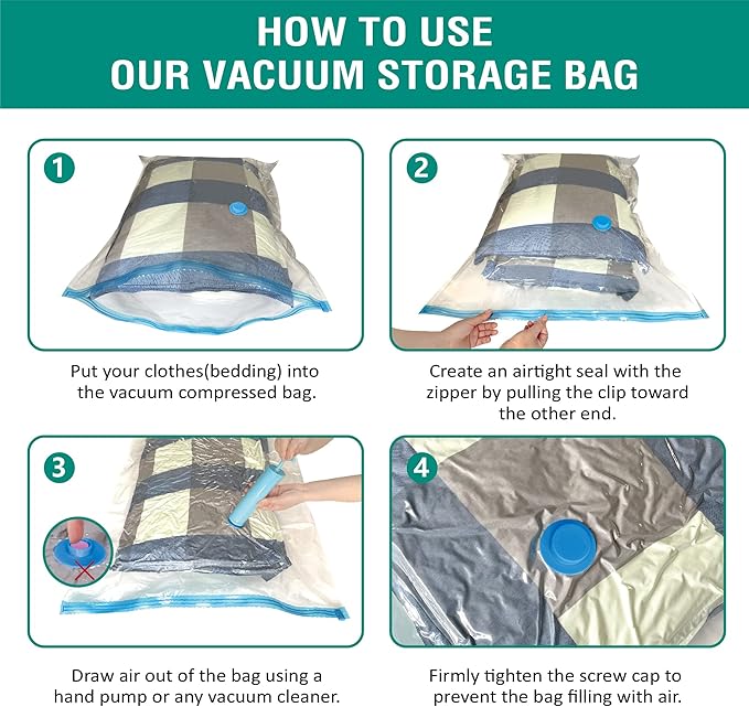 Cozy Essential 6 Jumbo Vacuum Storage Bags, Space Saver Bags Compression Storage Bags for Comforters and Blankets, Pillow, Bedding, Vacuum Sealer Bags for Clothes Storage