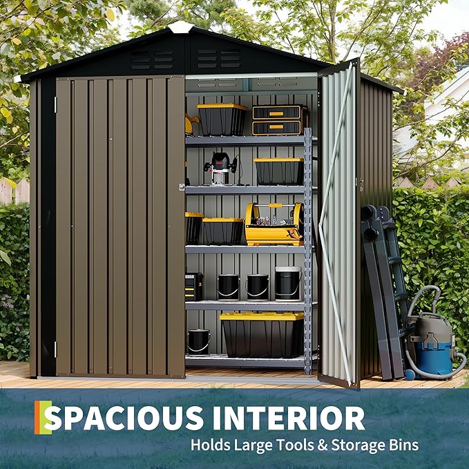 6x4 FT Outdoor Storage Shed, Garden Tool Storage Shed with Sloping Roof and Double Lockable Door, Outdoor Sheds with Panel Protection for Backyard Garden Patio Lawn