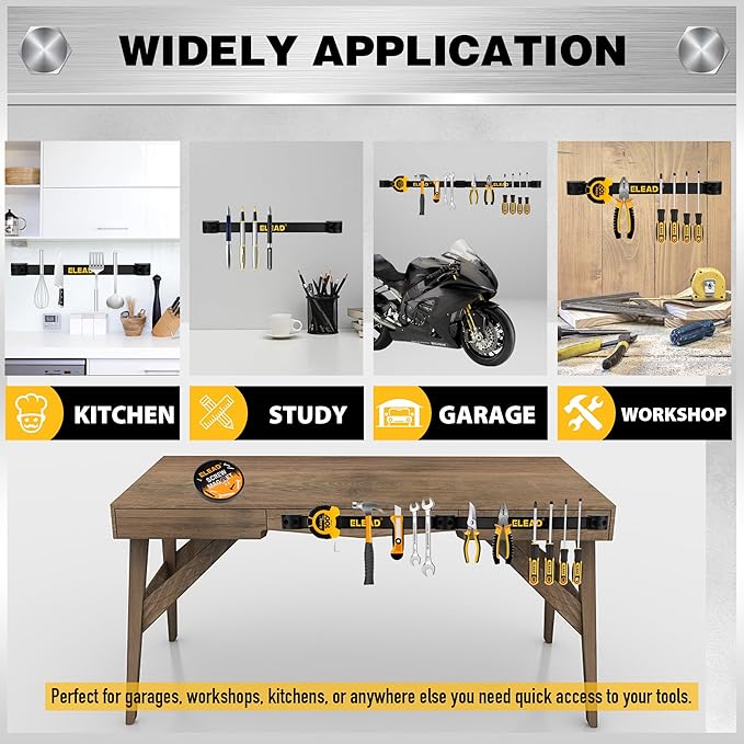 ELEAD 9-Piece 12" Magnetic Tool Holder Storage Organizer - Wall Mount Rack Garage Organization Power Magnet Hanger Workbench Board Slatwall Van Organizers Mounted Hanging Strip