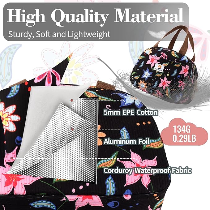 Lunch Box Lunch Bag for Women Girls Teens, Cute Lunch Box Cooler Bag, Portable Small Insulated LunchBox Reusable Corduroy Lunch Tote for Work/Travel/Picnic/School - Floral
