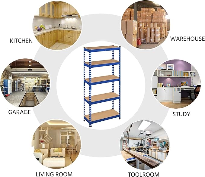 Topeakmart 5-Tier Utility Shelves, Metal Storage Shelves, Adjustable Shelving Units, Boltless Assembly, Garage Shelves Shed Shelving for Warehouse Garage Shed Basement- Blue, 27.5 x 12x 60 Inch