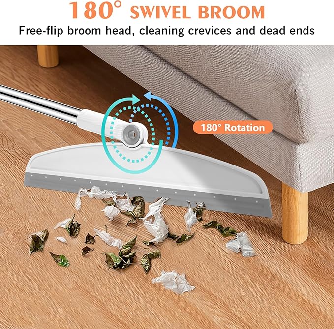Multifunction Magic Broom, 54 Inch Adjustable Long Handle Silicone Floor Squeegee, Sweep and Scrape 2 in 1 Household Cleaning Broom for Floor, Bathrooms, Kitchens, Showers, Pet Hair, Glass,White