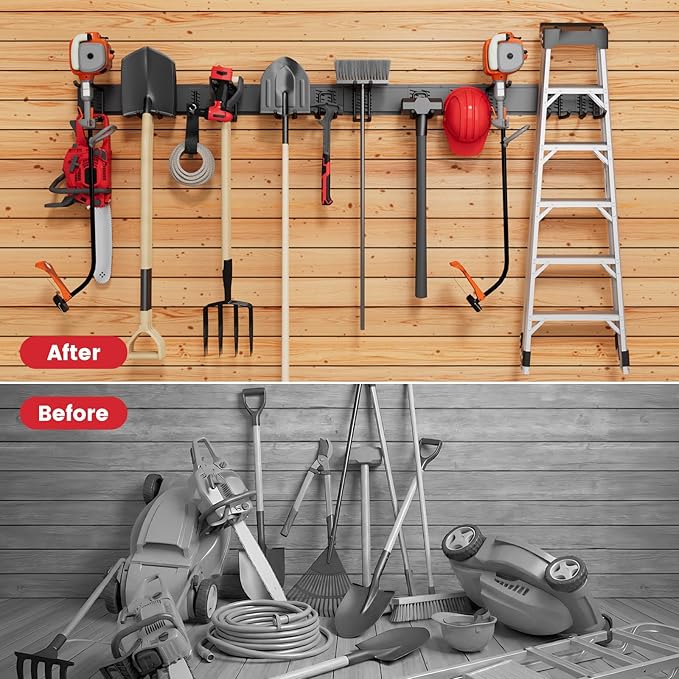 66" Heavy Duty Wall Mounted Garage Tool Organizer – 4 Panels & 12 Adjustable Hooks, 920 lbs Load Capacity, Modular Storage for Efficient Tool Organization, Easy Install in Garage, Garden, 18 Pack
