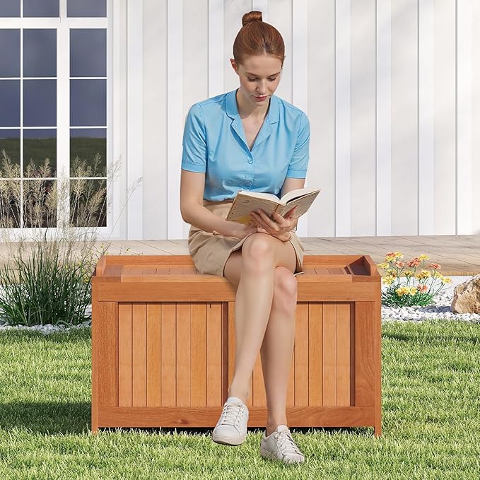 Tangkula 52 Gallon Wood Outdoor Storage Box, 3-in-1 Patio Storage Bench with Flip Top for Cushions, Pool Supplies, Gardening Tools, Outdoor Deck Box for Garden, Backyard, Poolside