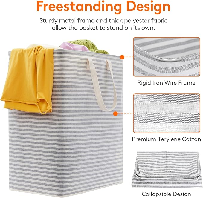 Lifewit 2 Pack Laundry Hamper Large Collapsible Laundry Baskets, Freestanding Waterproof Clothes Hamper with Easy Carry Handles in Laundry Room Bedroom Bathroom College Dorm, Grey, 2 x 100L