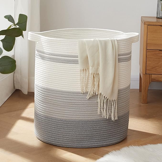 OIAHOMY 80L Laundry Hamper with Handles,Decorative Basket for Living room,Woven Storage Basket for Toys Bin,Pillows, Blankets,Clothes-20x18in-Gradient Gray