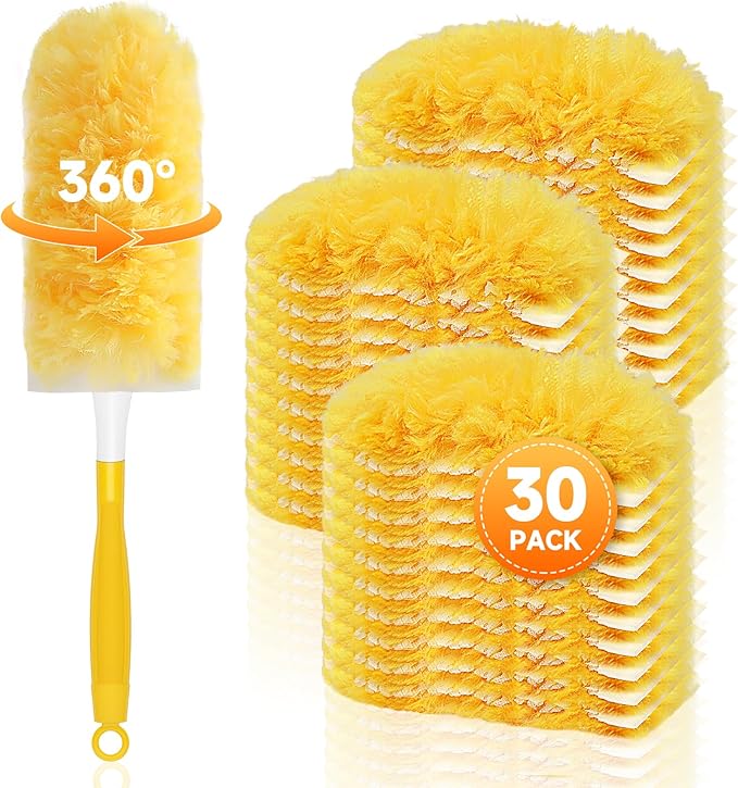 SetSail 30 Count Duster Refills Compatible with Swiffer Dusters for Cleaning with 1 Handle Disposable Duster Refill Multi Surface 360 Duster Cleaner Kit for Ceiling Fan, Blind, Furniture